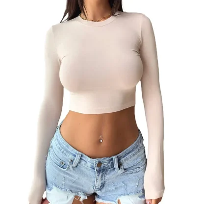 Plain Color Long Sleeve Crop Top - Image 5