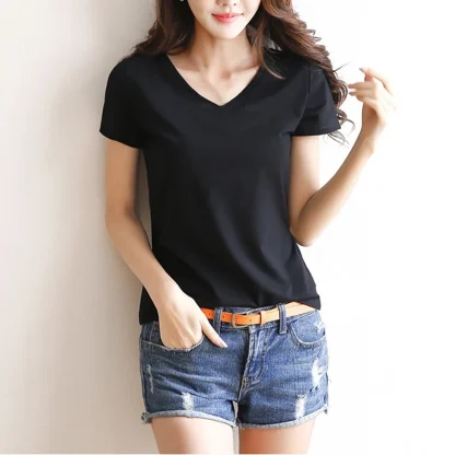 Women's Basic Plain V-neck T-shirt - Image 11