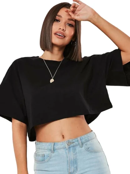 Cropped Plain Top with Loose Fit Design