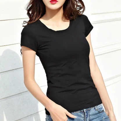 Women's Basic Plain V-neck T-shirt - Image 3