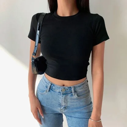 Fitted Solid Color Cropped Top - Image 3