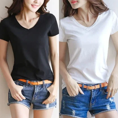 Women's Basic Plain V-neck T-shirt - Image 6