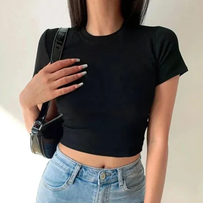 Fitted Solid Color Cropped Top - Image 2