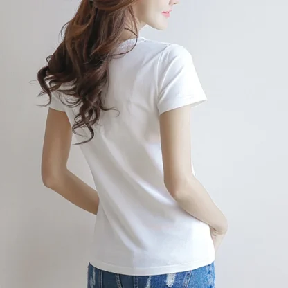 Women's Basic Plain V-neck T-shirt - Image 12