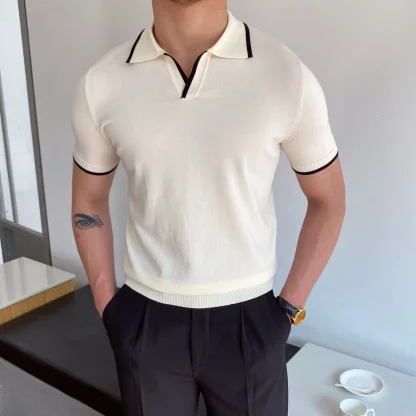 Slim-Fit Plain Color Polo Shirt with Short Sleeve - Image 2