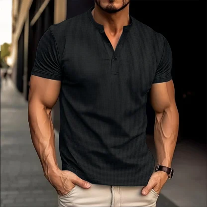 Blank Men's T-shirt with Button Neckline - Image 6