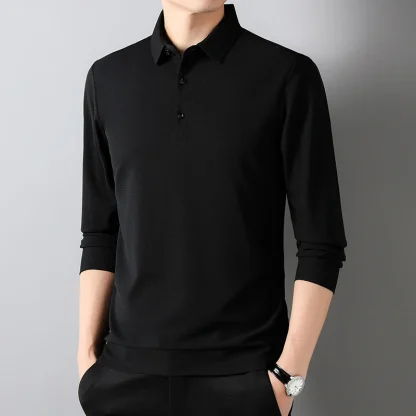 Waffle Solid Polo Shirt with Long Sleeve - Image 14