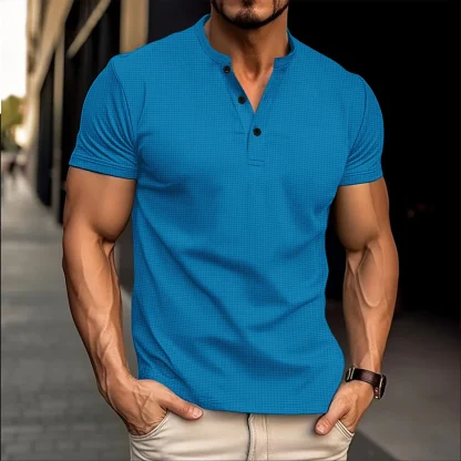 Blank Men's T-shirt with Button Neckline - Image 4