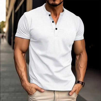 Blank Men's T-shirt with Button Neckline - Image 2