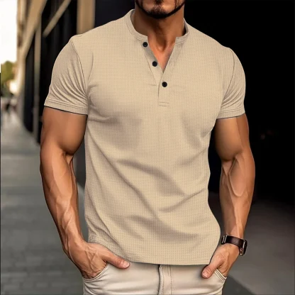 Blank Men's T-shirt with Button Neckline - Image 3