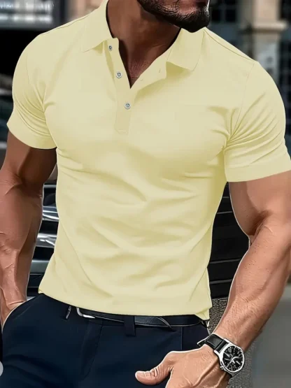 Casual Plain Color Polo Shirt For Men - Image 7