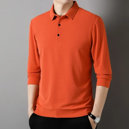 Waffle Solid Polo Shirt with Long Sleeve - Image 11