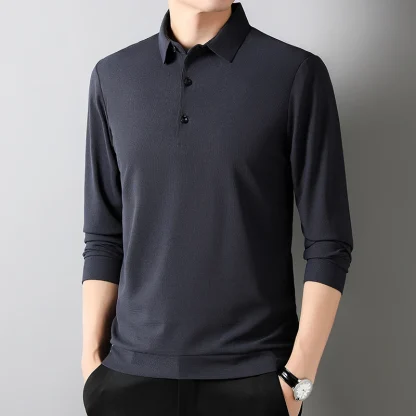 Waffle Solid Polo Shirt with Long Sleeve - Image 9