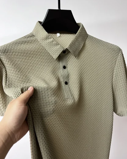 Plain Color Polo Shirt with Breathable Fabric - Image 11