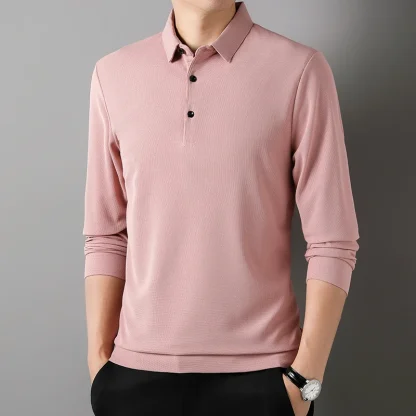 Waffle Solid Polo Shirt with Long Sleeve - Image 10