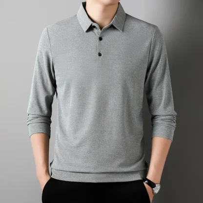 Waffle Solid Polo Shirt with Long Sleeve - Image 8