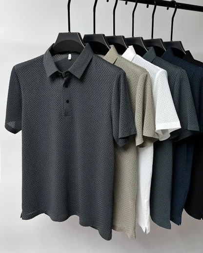 Plain Color Polo Shirt with Breathable Fabric - Image 6