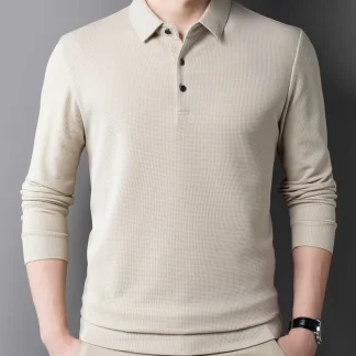 Casual Waffle Polo Shirt with Breathable Fabric