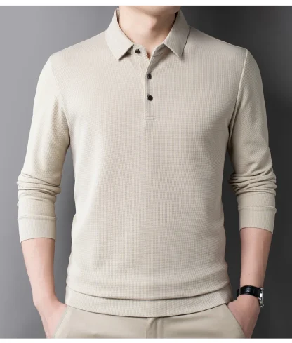 Casual Waffle Polo Shirt with Breathable Fabric