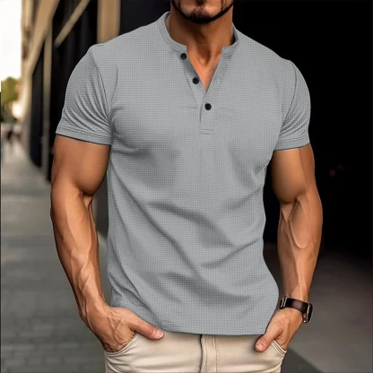 Blank Men's T-shirt with Button Neckline - Image 5