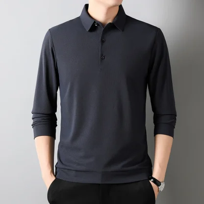 Waffle Solid Polo Shirt with Long Sleeve - Image 5