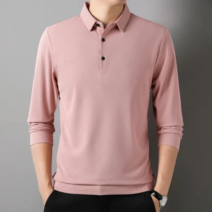 Waffle Solid Polo Shirt with Long Sleeve - Image 7