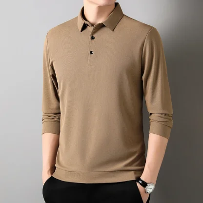 Waffle Solid Polo Shirt with Long Sleeve - Image 13