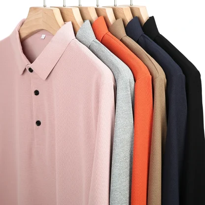 Waffle Solid Polo Shirt with Long Sleeve - Image 15