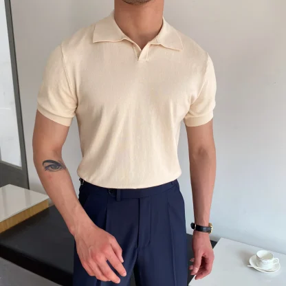 Slim-Fit Plain Color Polo Shirt with Short Sleeve - Image 9