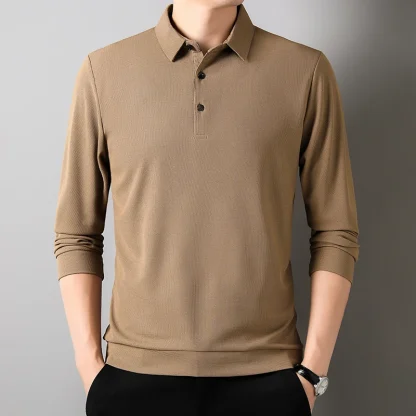 Waffle Solid Polo Shirt with Long Sleeve - Image 6