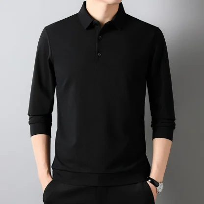 Waffle Solid Polo Shirt with Long Sleeve - Image 4