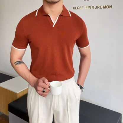 Slim-Fit Plain Color Polo Shirt with Short Sleeve - Image 4